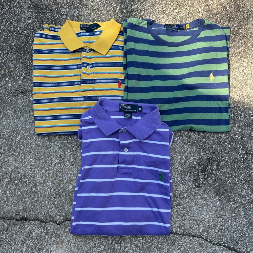 Bundle of 3 Polo Ralph Lauren Mens Shirts Striped Polos and Tee Size Medium